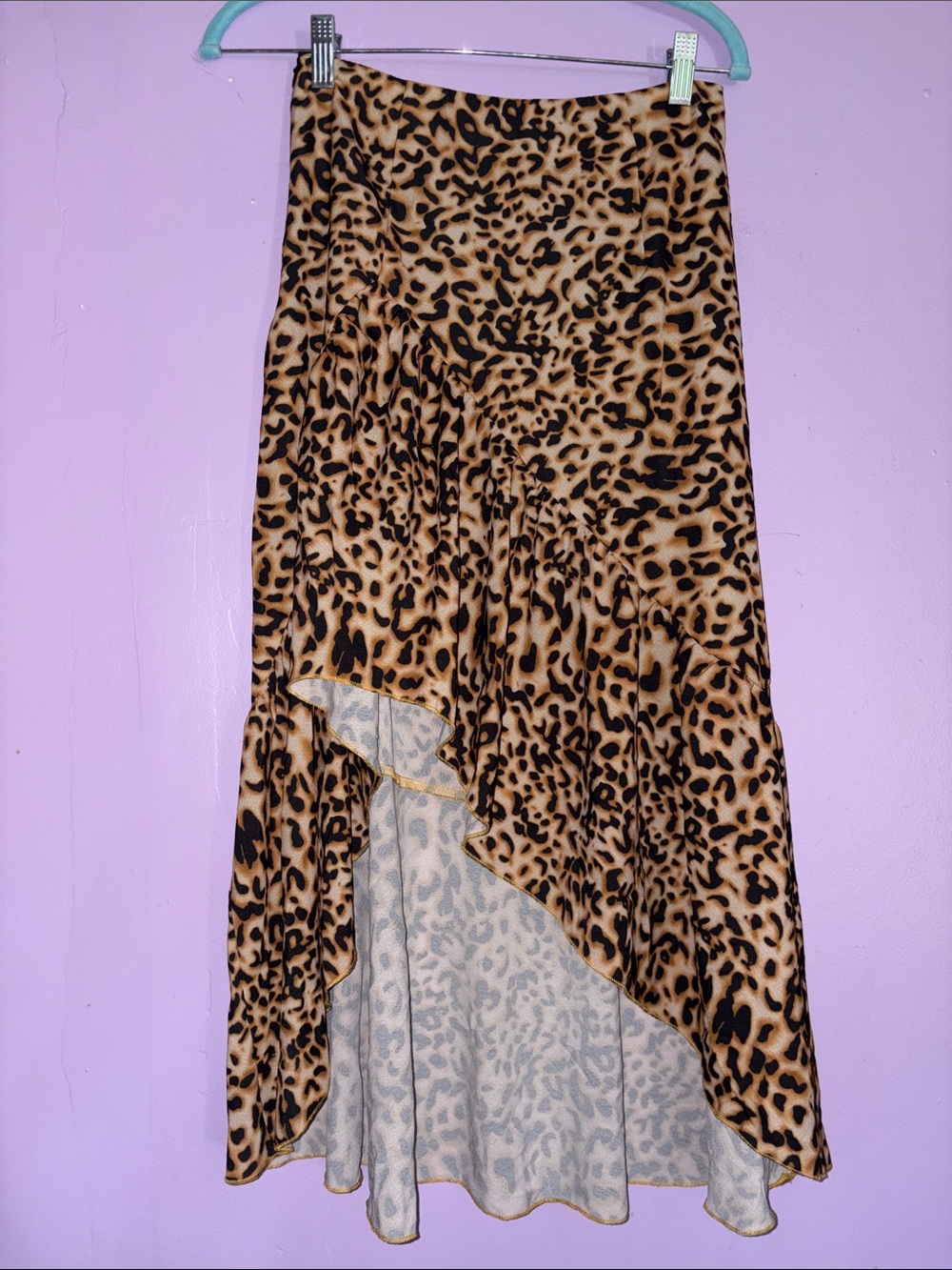 Leopard Print Asymmetric Ruffle Skirt - Tan/Black